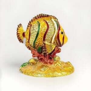 Enamel Painted Metal Tropical Fish Figurine Bejeweled with Rhinestones